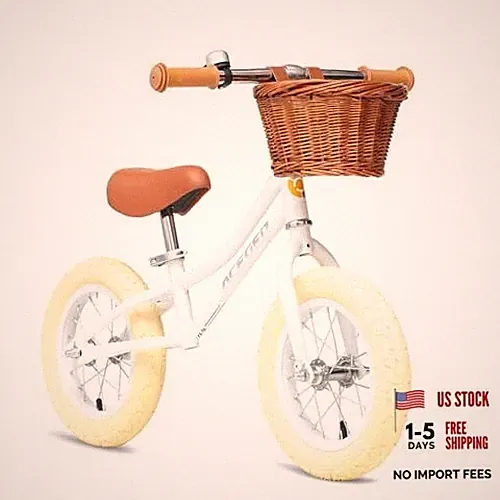 12" Kids Balance Bike with Basket, Toddler Bicycle for Early Learning Vanilla