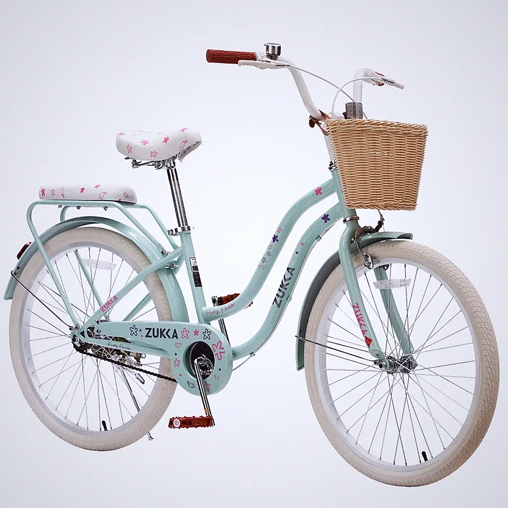 24 Inch Girls Cruiser Bike Single Speed with Basket Rear Rack Green