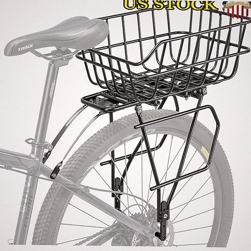Adjustable Rear Bike Rack W/ Cargo Basket Mountain Touring Gravel Bikes New