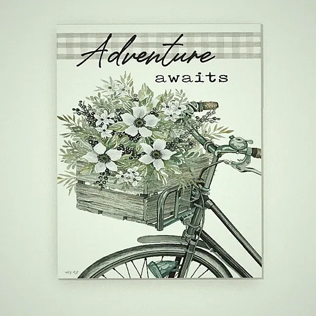 Adventure Awaits Flower Basket Bicycle Farmhouse Wood Wall Sign