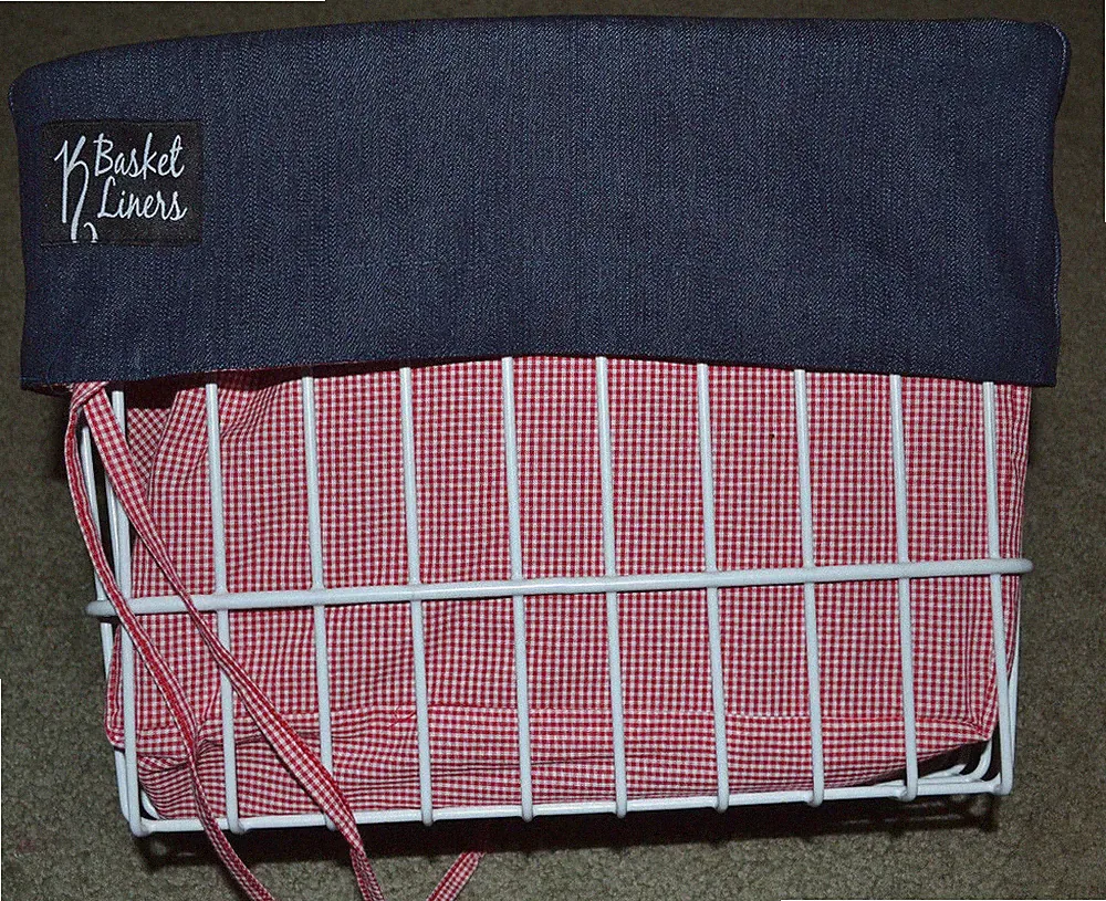 Bicycle Basket Liner Picnic red check denim Beach Cruiser Comfort Cycling Bike