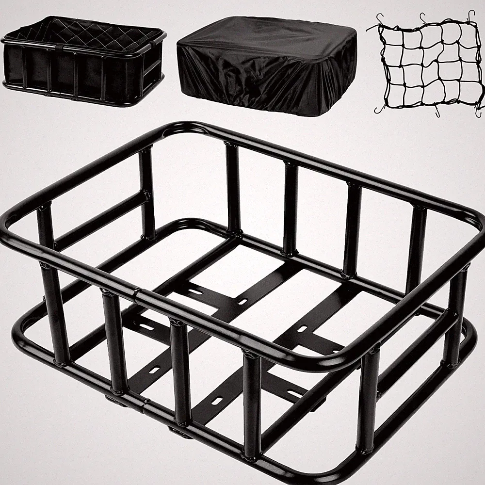 Bike Basket Rear, Large Bicycle Basket with Cargo Net, Liner and Waterproof Cove