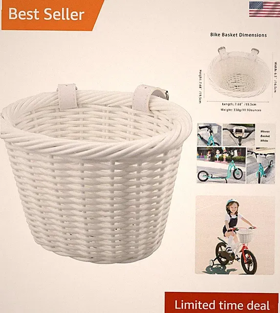 Charming Woven Bike Basket with Adjustable Leather Straps - Ideal for All Bikes