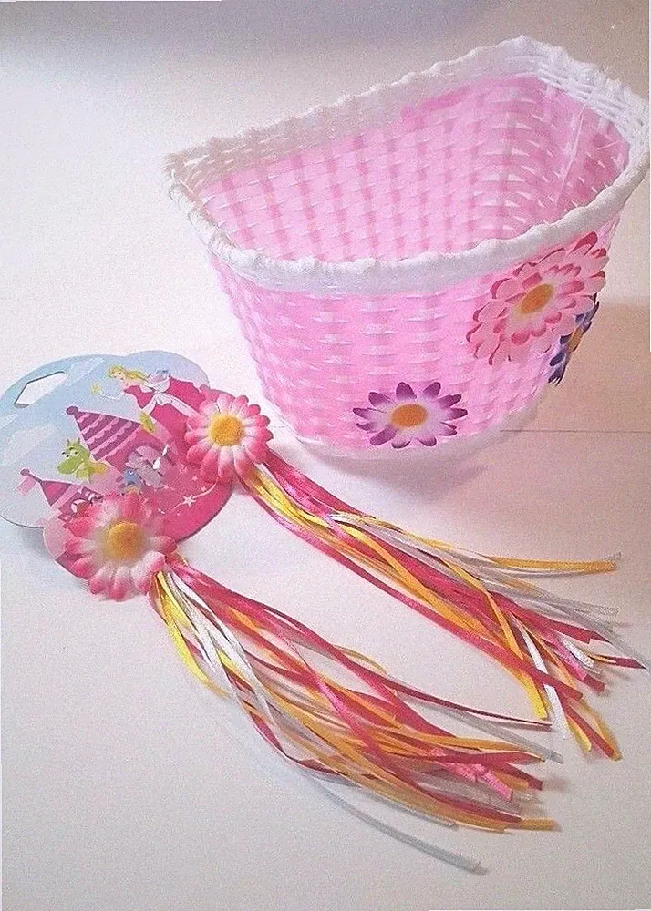 Children Kids Bike Accessory Bicycle Basket & Streamers Sun Flowers