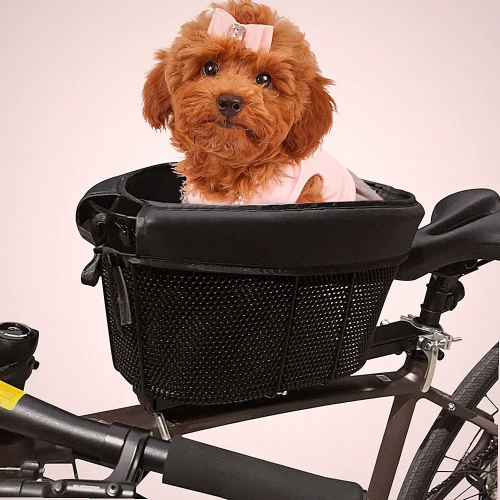 Dog Bike Basket Adjustable Safety Strap Pet Bike Basket Up to 15lbs Small Dogs
