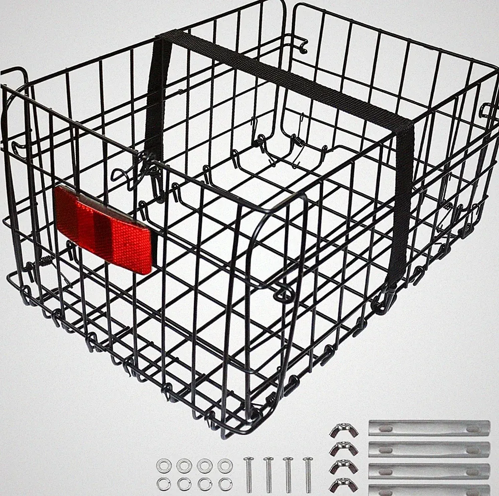 Folding Rear Bike Basket Quickly Release Metal Bicycle Rack Cargo Basket With St