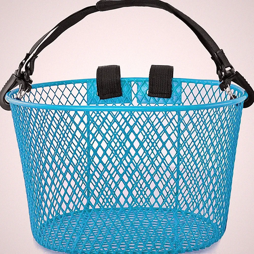 Front Bike Basket for Women, Metal Wire, Handle, Light Blue