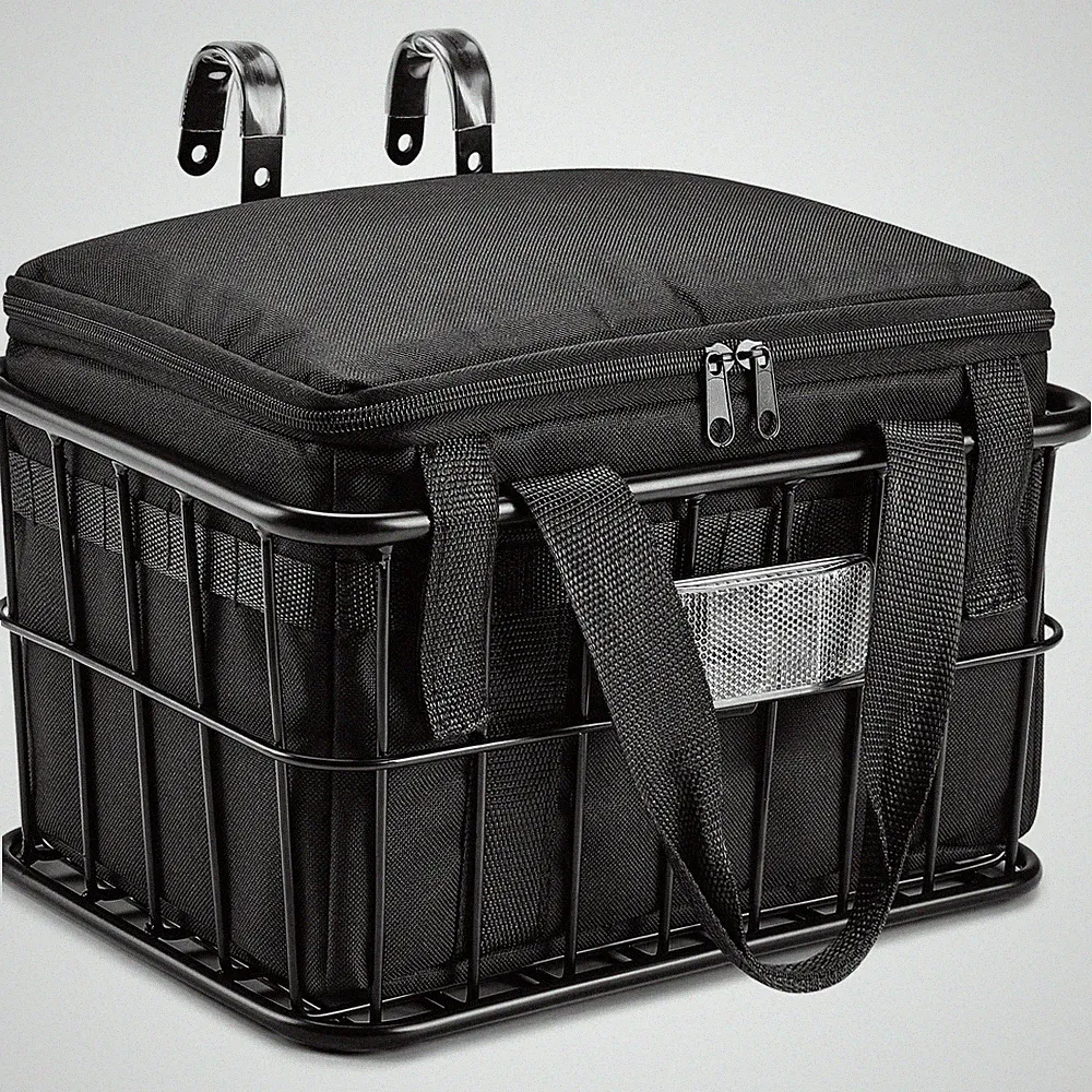 Heavy Duty Front Bike Basket with Liner Bag for Ebike, Mountain, City Bikes