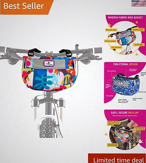 Kids Bicycle Basket – Whoosh Bike Basket – Front Frame Handlebar Bag – Waterp...