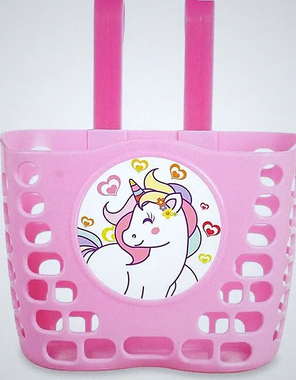 Kids Bike Basket Bicycle Front Handlebar Carrier for Girls Toddler Pink Unicorn