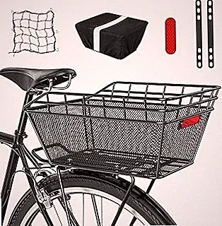 Large Bicycle Basket - Rear Bike Basket with Cargo Net and 2-in-1 Waterproof Cov