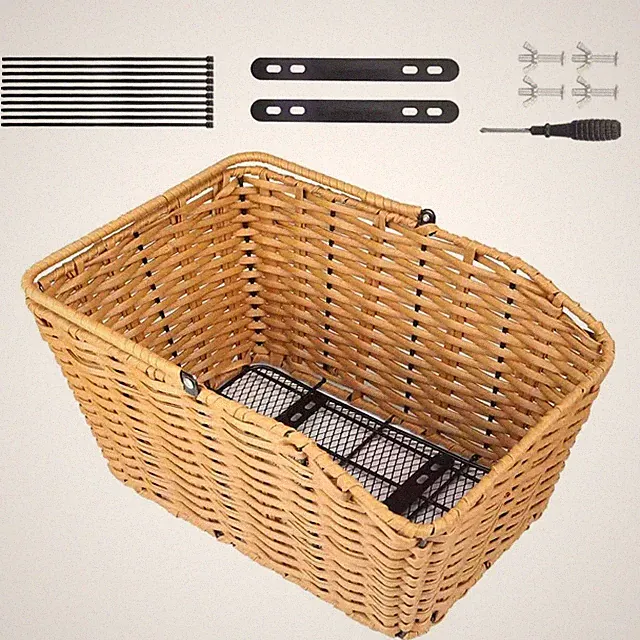 Large Capacity Woven Rear Bike Basket with Universal Fit & Install Tools