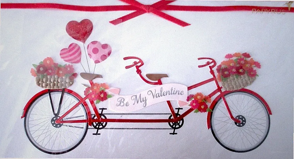 Papyrus Tandem Bike Bicycle with Flowers in Basket Valentine's Day Greeting Card