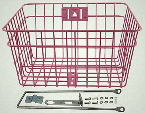 PINK STEEL WIRE BASKET BOLT-ON BEACH CRUISER LOWRIDER BMX MTB BIKE CYCLING