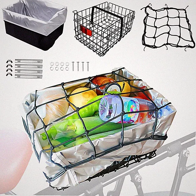 Quick Release Folding Bike Basket Set with Waterproof Cover & Reflective Light