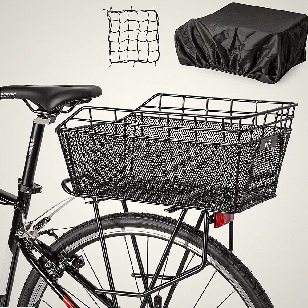 Rear Bike Basket - Large Bicycle Rear Basket with Cargo Net and Waterproof Cover