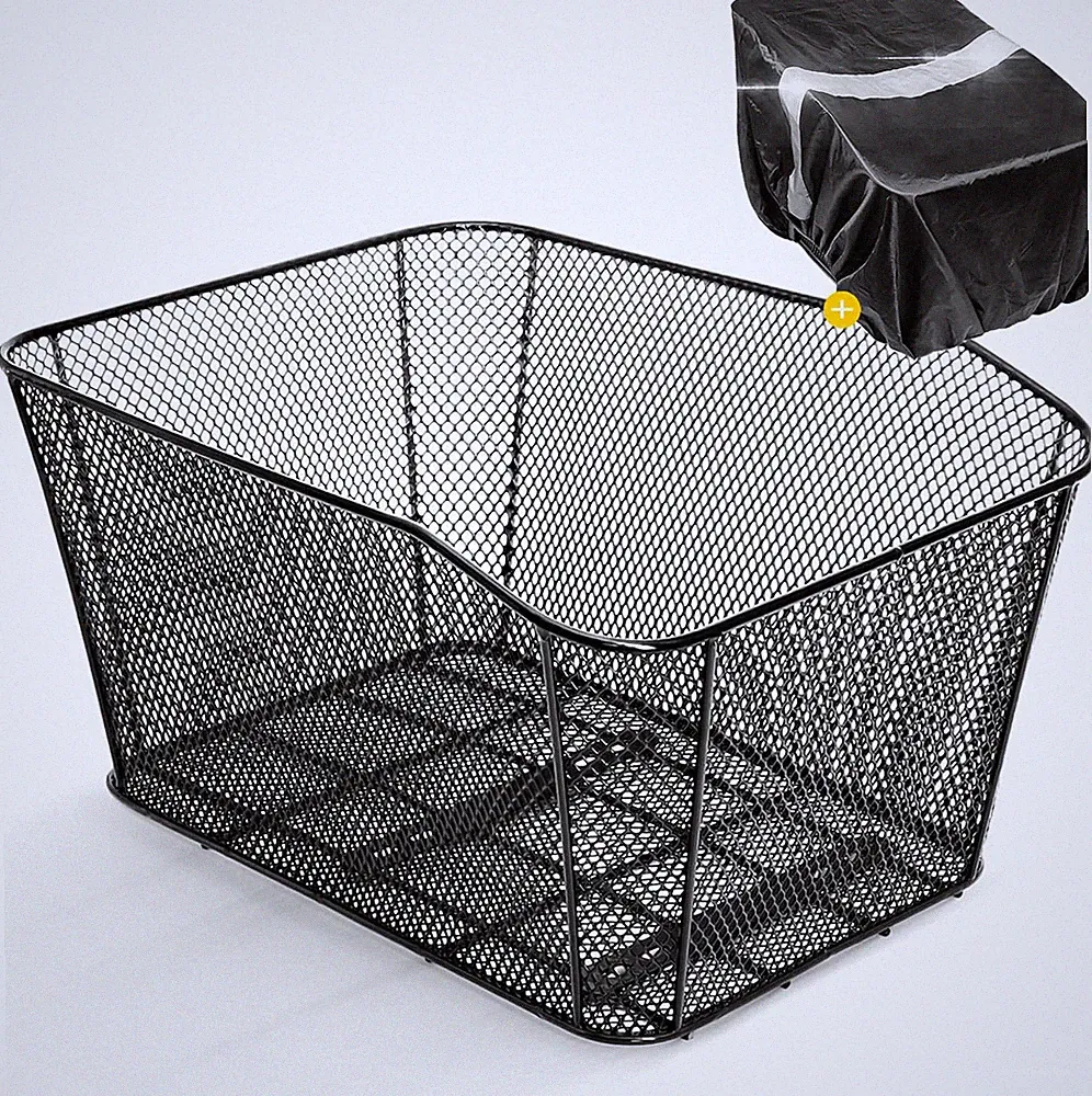 Rear Bike Basket with Waterproof Rain Cover, Heavy Duty Wire Bicycle Cargo Rack