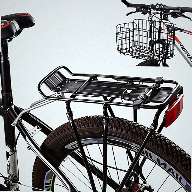 Rear Bike Rack,Bike Cargo Rack with 1 Foldbale Basket,Bicycle Touring BLACK
