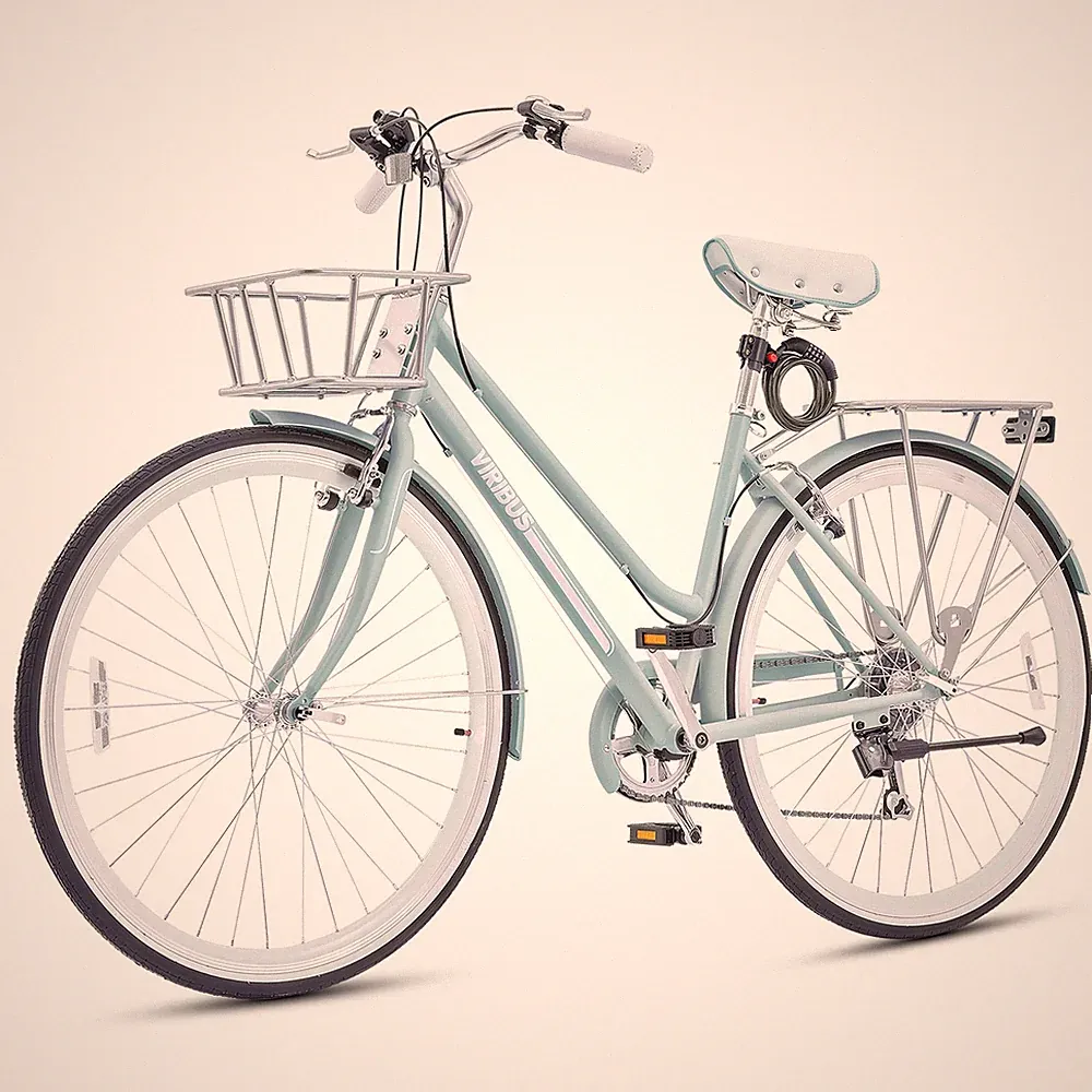 VIRIBUS Womens Hybrid Bike 7 Speed Road Bike 700C Adult Bicycle with Basket